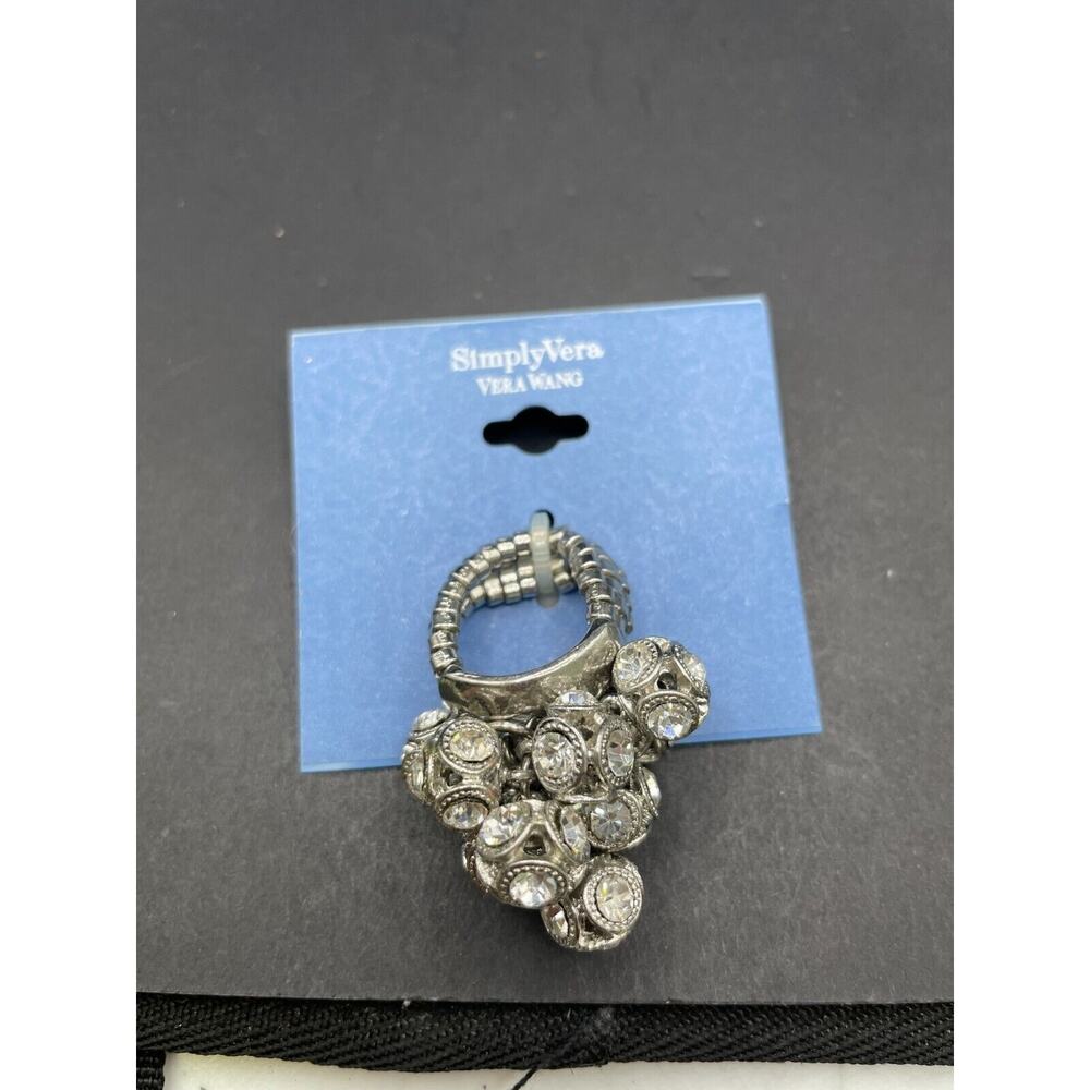 SimplyVera VERA WANG Silver Tone Dangling Clear Crystal Stretch Ring New